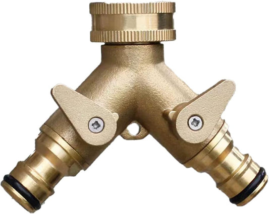 2-way brass tap connector, with single valves, yellow V1188-TAL-01862