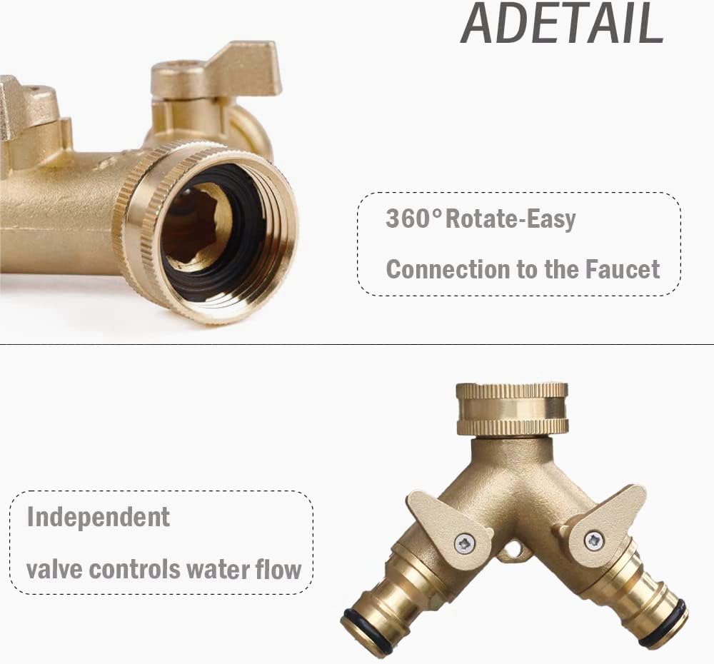 2-way brass tap connector, with single valves, yellow V1188-TAL-01862