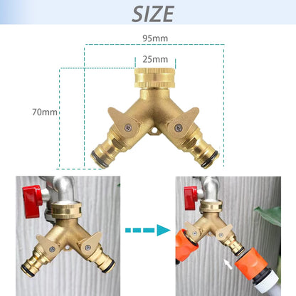 2-way brass tap connector, with single valves, yellow V1188-TAL-01862