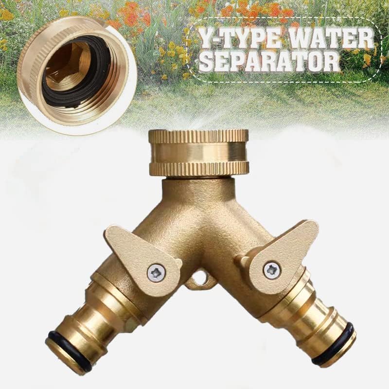 2-way brass tap connector, with single valves, yellow V1188-TAL-01862