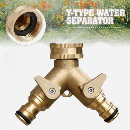 2-way brass tap connector, with single valves, yellow V1188-TAL-01862
