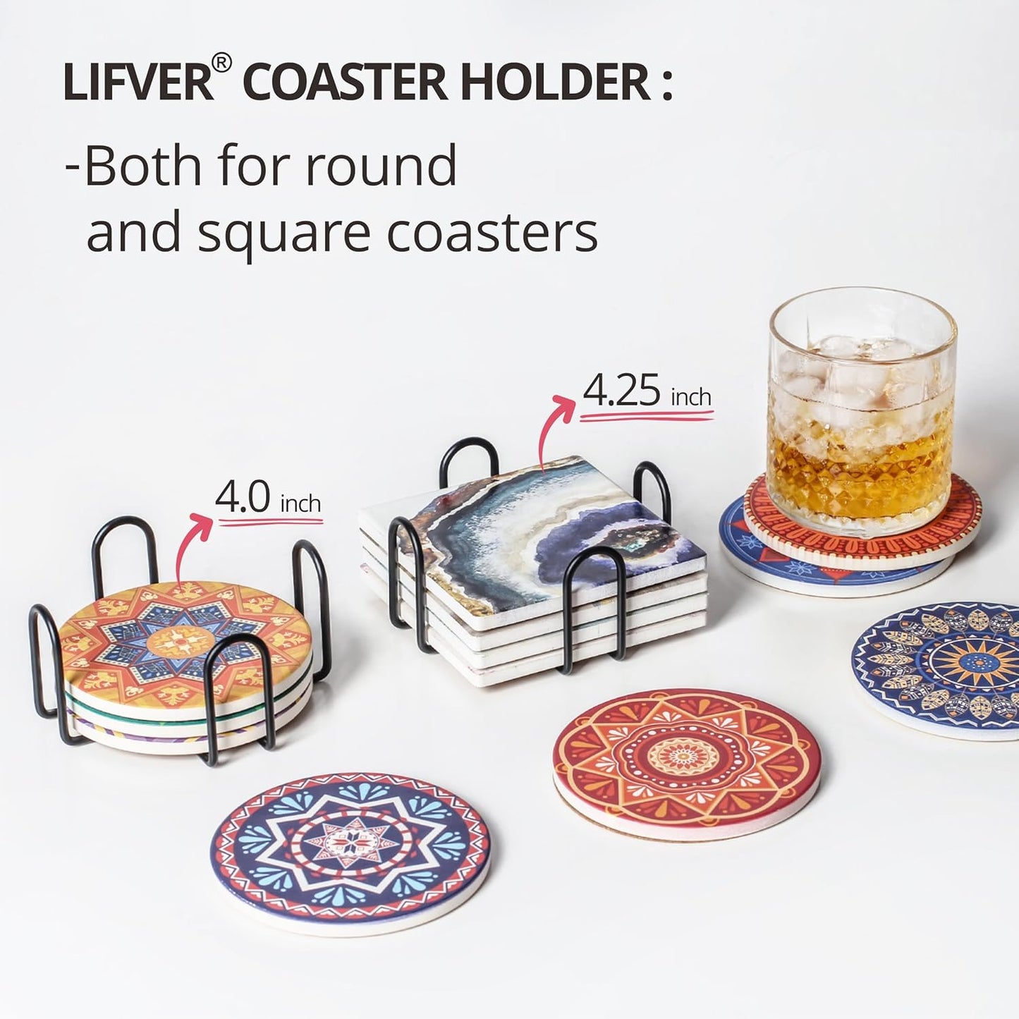 Minimalist Black Iron Coaster Holder Compatible with Round and Square Coasters V1188-TAL-02000