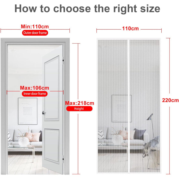 Mosquito Net Door Magnetic Fly Screen Anti-mosquito MYCARBON 80X200CM White V1188-TAL-02001