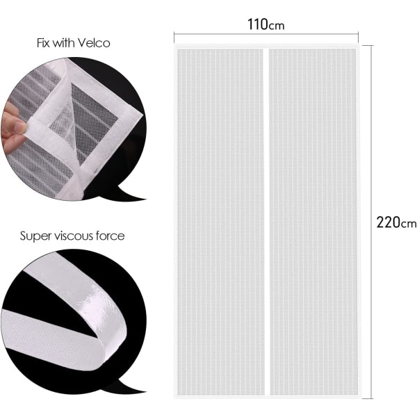 Mosquito Net Door Magnetic Fly Screen Anti-mosquito MYCARBON 80X200CM White V1188-TAL-02001