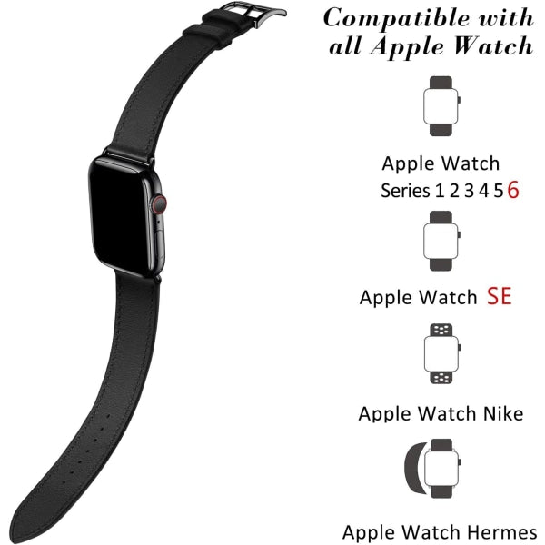 Compatible with Apple Watch Strap 38mm 40mm 41mm Leather Black Brown V1188-TAL-03575