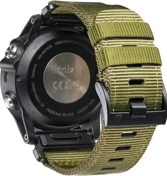 GARMIN Fenix 7X Pro 6X Compatible 26mm Military Nylon Replacement Strap Army Green V1188-TAL-06702-1