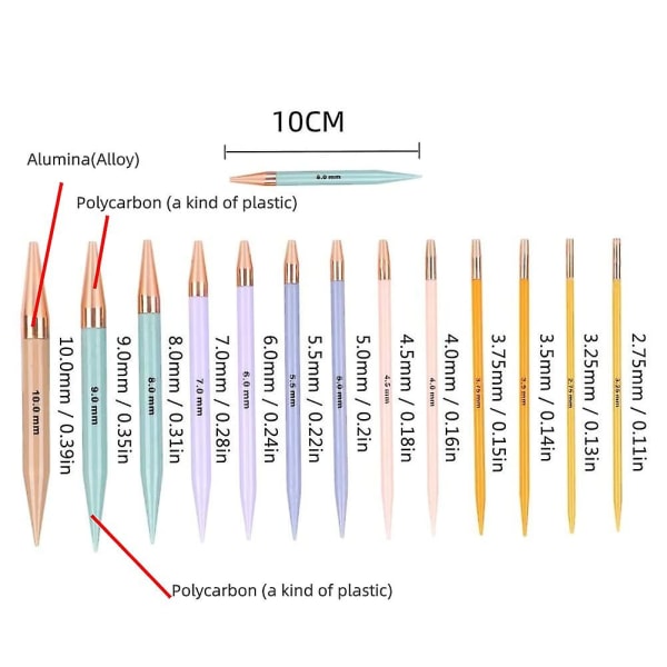 13 pairs of interchangeable needles, circular needles with 2.75 mm-10 mm V1188-TAL-07443