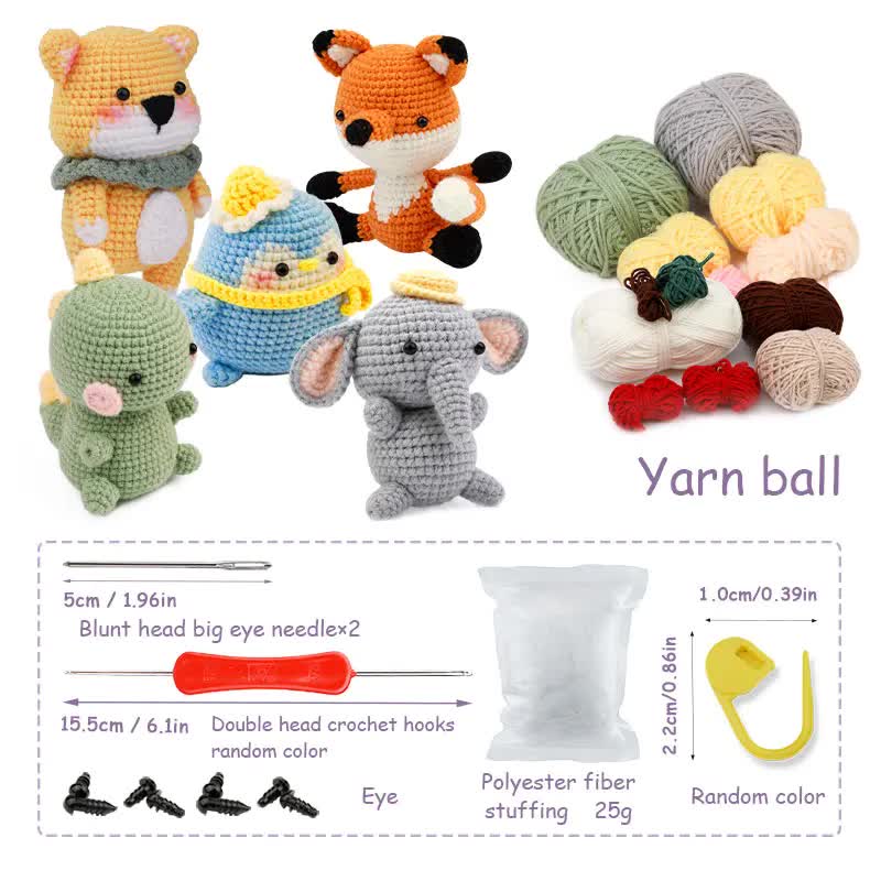 4-Piece DIY Crochet Kit for Animals with Hand Knitting Yarn, Needles, Plush Doll, Easy for Beginners, V1188-TAL-3-386-1