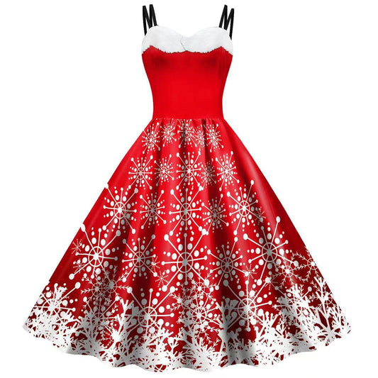 Snowflake Digital Print Dress Women Suspender Casual Dress BS V1188-TAL-41L-00044-7