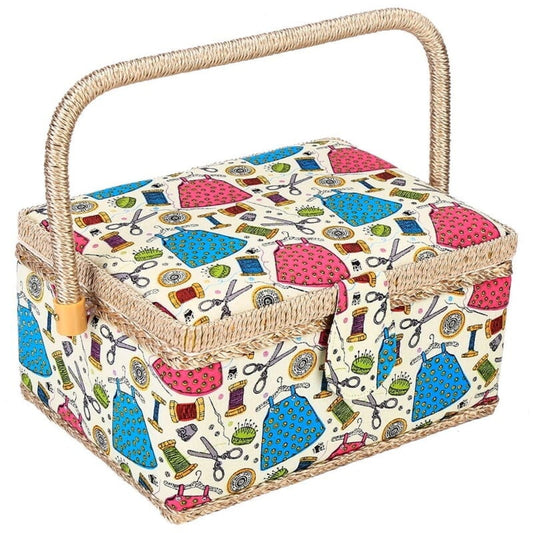 Sewing Accessories Basket with Removable Tray, 3 Colors, Needle and Thread Organizer, Fabric Storage Box with V1188-TAL-815-00558