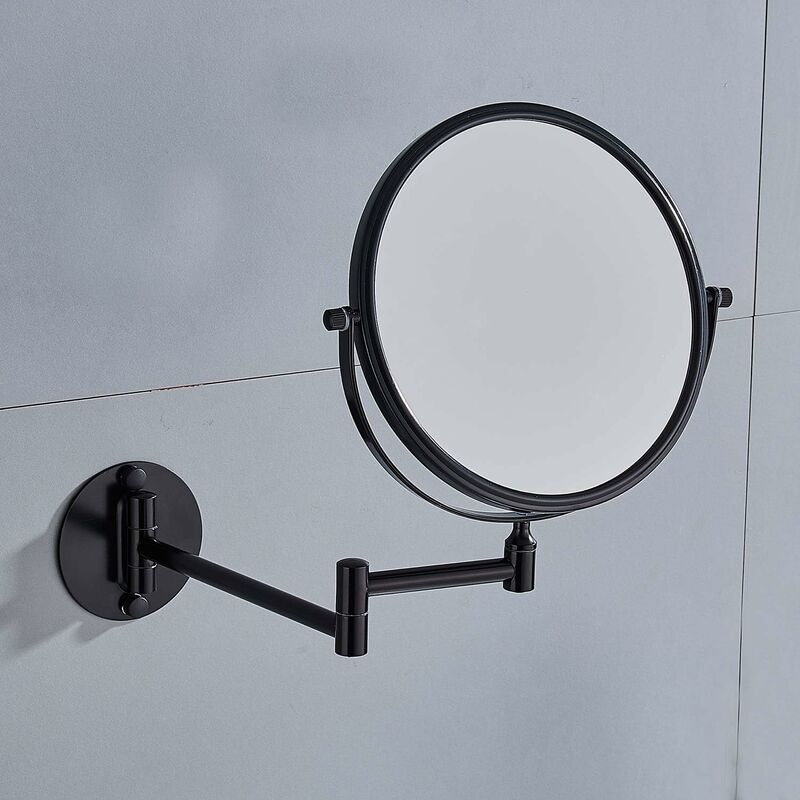Wall Mounted Makeup Mirror 20cm Black 3 Pack 360 Rotatable Extendable Double Mirror V1188-TAL-912M-0310