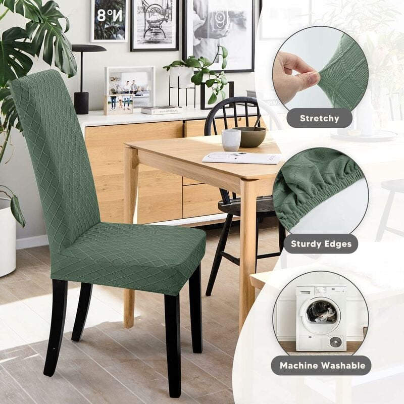 Stretch Dining Chair Covers 4 Pieces Green Washable Removable Universal Chair Covers V1188-TAL-912M-0549