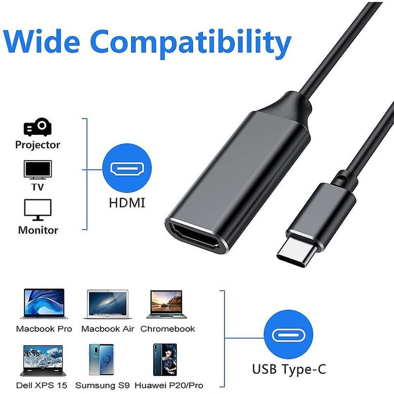 4K HDMI to USB C Adapter with Audio Video Output MacBook iPad Pro Samsung Huawei Compatible with Mate 20 Black V1188-TAL-912M-3582