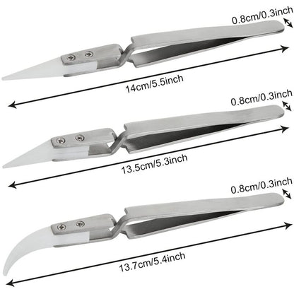 Precision Ceramic Inverted Soldering Tweezers 6pcs Non-conductive Antimagnetic with Pointed Curved Tips V1188-TAL-MN113-1734