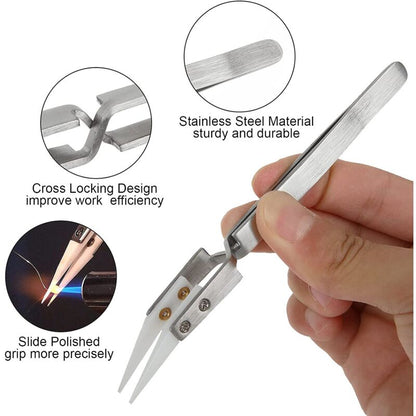 Precision Ceramic Inverted Soldering Tweezers 6pcs Non-conductive Antimagnetic with Pointed Curved Tips V1188-TAL-MN113-1734