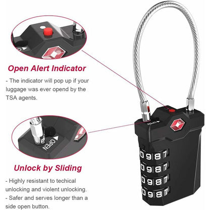 TSA Lock 4-Digit Combination Luggage Suitcase Alarm Anti-Theft Code with Opening Alarm Black 1 Piece V1188-TAL-SN-01197