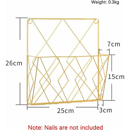 Wall Mounted Metal Newspaper Magazine Rack Storage Organizer Gold Compatible with Standard Sizes V1188-TAL-SN-02675