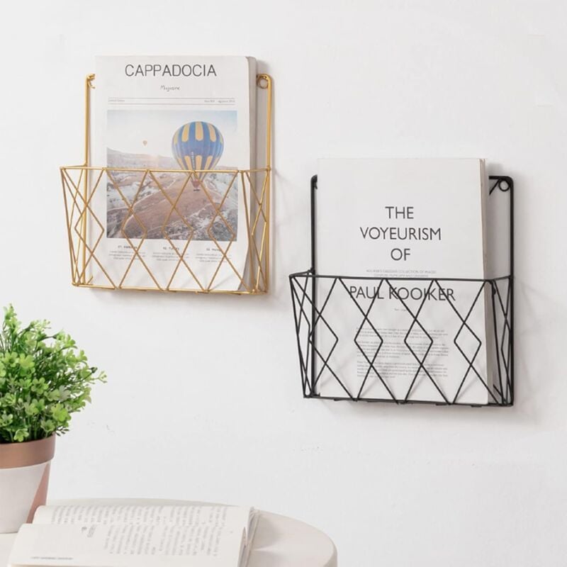 Wall Mounted Metal Newspaper Magazine Rack Storage Organizer Gold Compatible with Standard Sizes V1188-TAL-SN-02675
