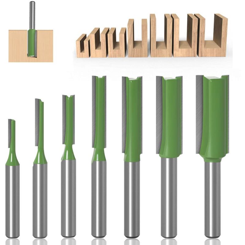 Straight Router Bit Set 6mm 7-Piece Woodworking Carbide with Bosch Makita V1188-TAL-SN-03288