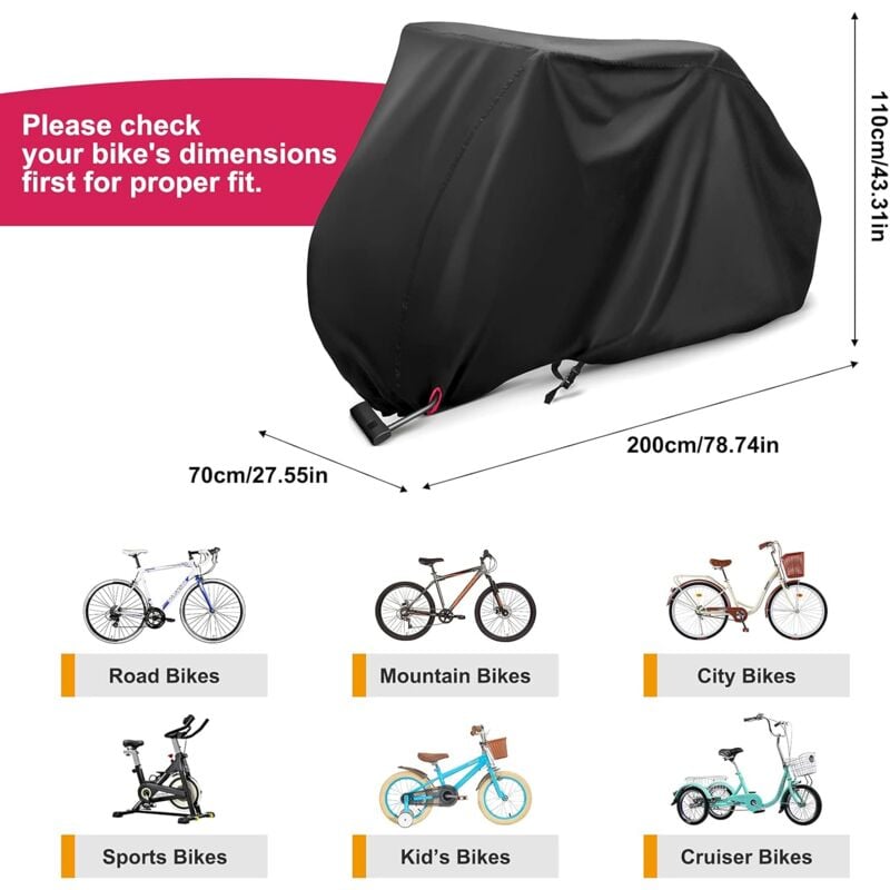 Bicycle Cover for 2 Bikes Waterproof Windproof 210D Oxford Storage Bag with Lock Holes Compatible with 56Vingt V1188-TAL-SN-05565