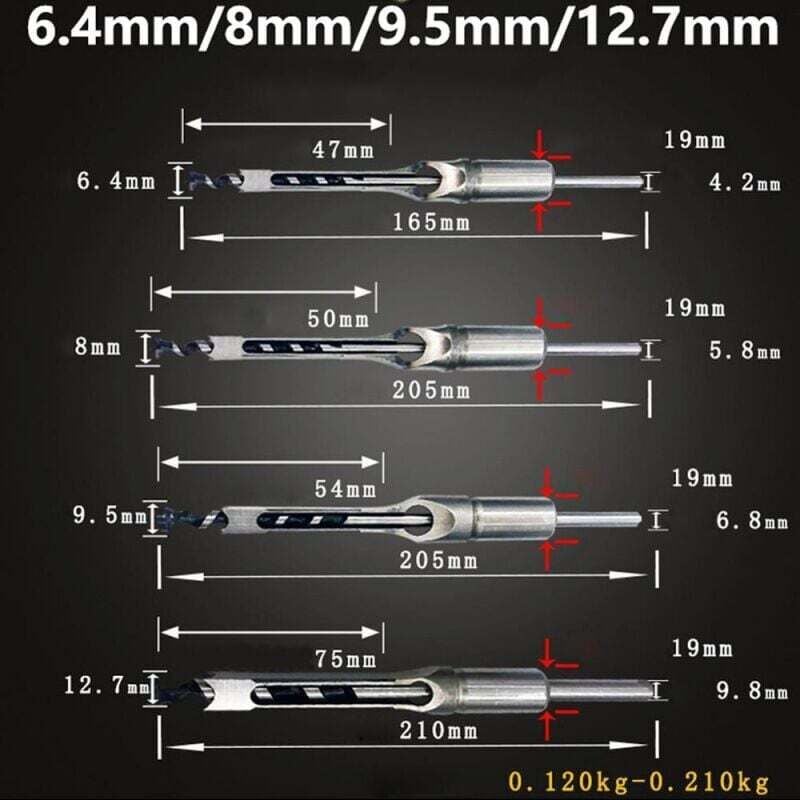 Wood Drill Bit Set for Square Holes, Compatible with Mortise and Tenon Joints, 4-Piece Woodworking Cutting V1188-TAL-SN-06364