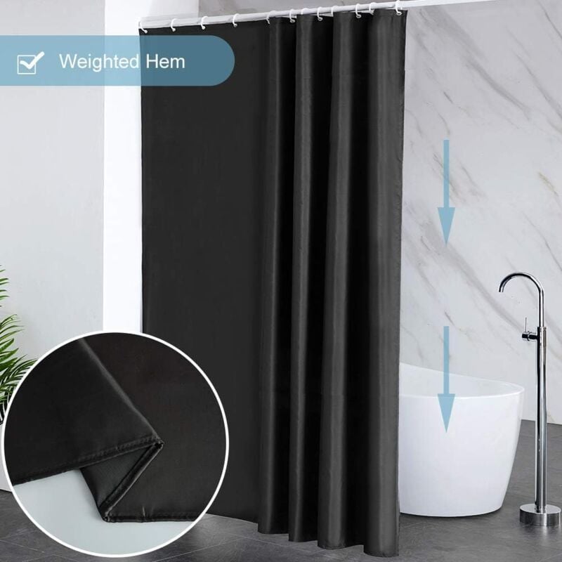 Waterproof Shower Curtain with Hooks - Anti-Mildew Washable Polyester Fabric - Black Bathroom Curtain V1188-TAL-SN-09948