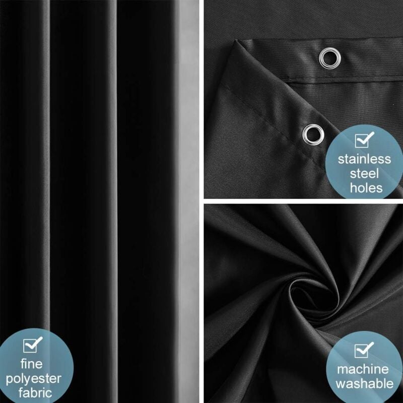 Waterproof Shower Curtain with Hooks - Anti-Mildew Washable Polyester Fabric - Black Bathroom Curtain V1188-TAL-SN-09948