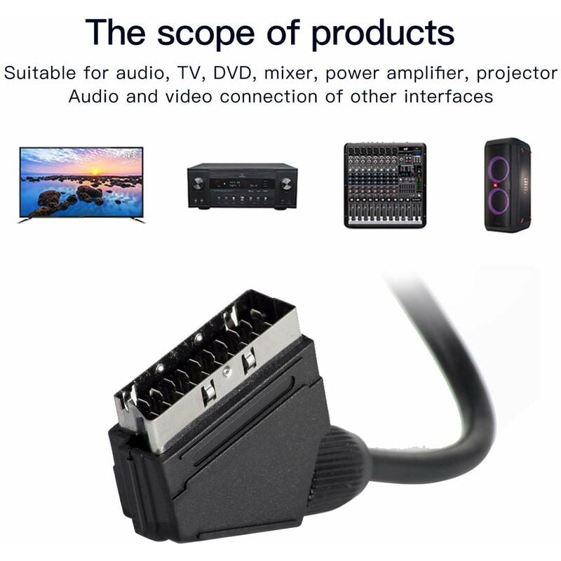 Scart to RCA Cable Male 1.5m Audio Video Adapter Compatible with TV DVD VCR V1188-TAL-SN-11261