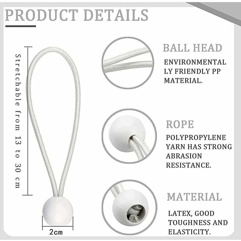 Elastic Rubber Straps with Balls for Marquees Tents Banners Tarpaulins 50 Pack V1188-TAL-SN-12223