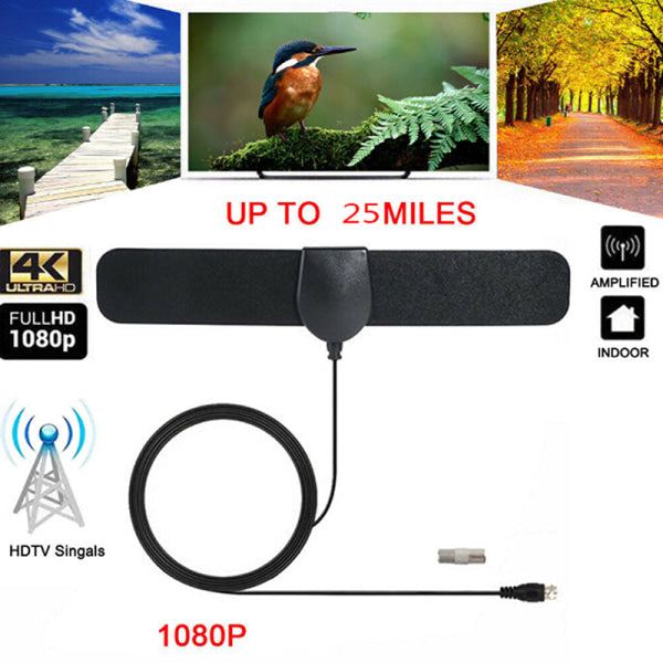 Digital Indoor HD Antenna 25 Mile Range 4K Compatible with TV One Size Black V1188-TAL-X03165