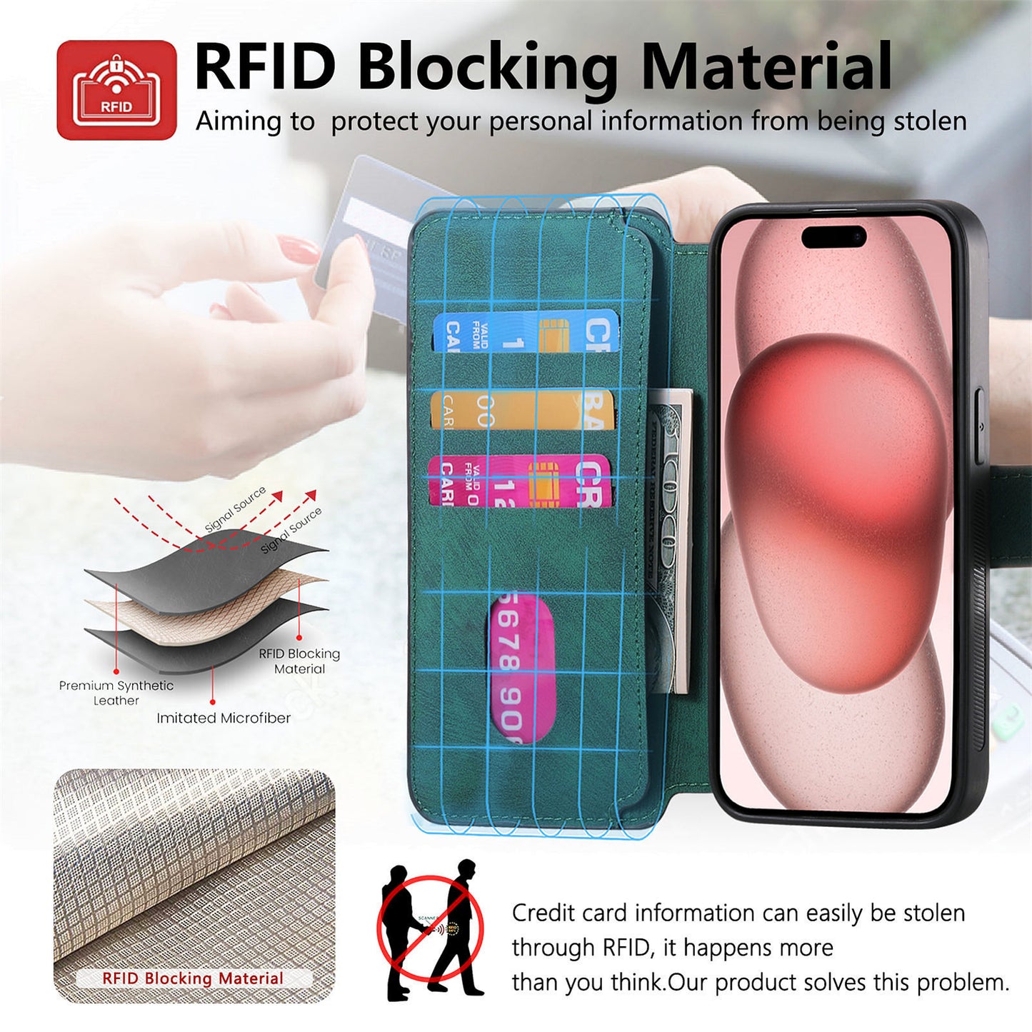 New Magnetic Two-in-one Separation Structure Mobile Phone Case - Card Holder RFID Anti-theft Brush - Suitable V1188-TAL-X05395-84