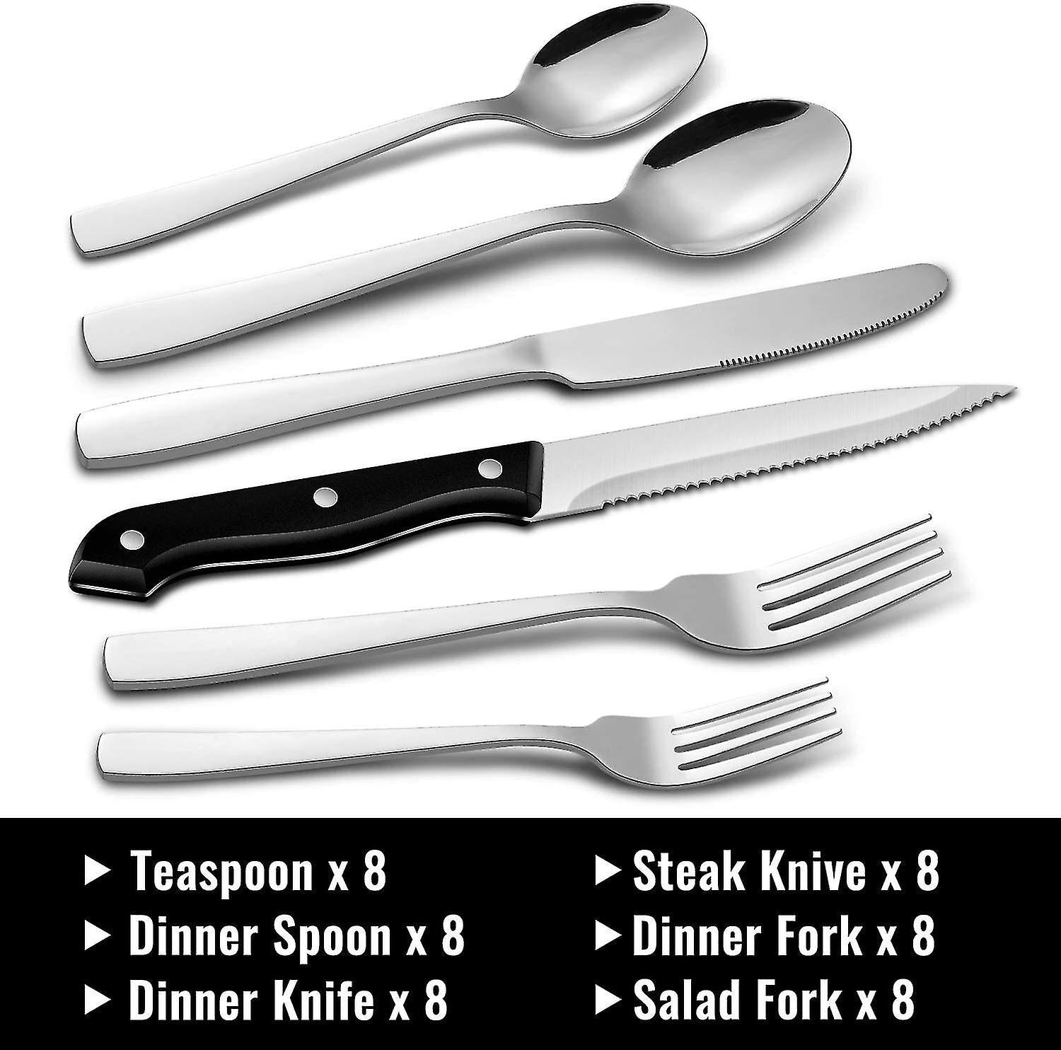 Stainless Steel Cutlery Set for 8 People with Steak Knives - 48 Pieces for Home, Kitchen, Restaurant V1188-TAL-Y200183