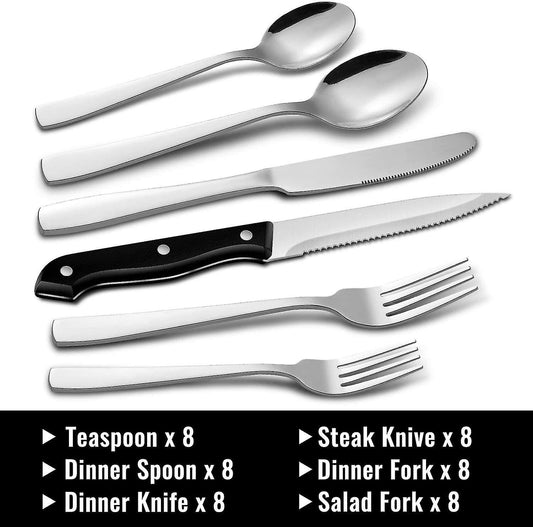 Stainless Steel Cutlery Set for 8 People with Steak Knives - 48 Pieces for Home, Kitchen, Restaurant V1188-TAL-Y200183