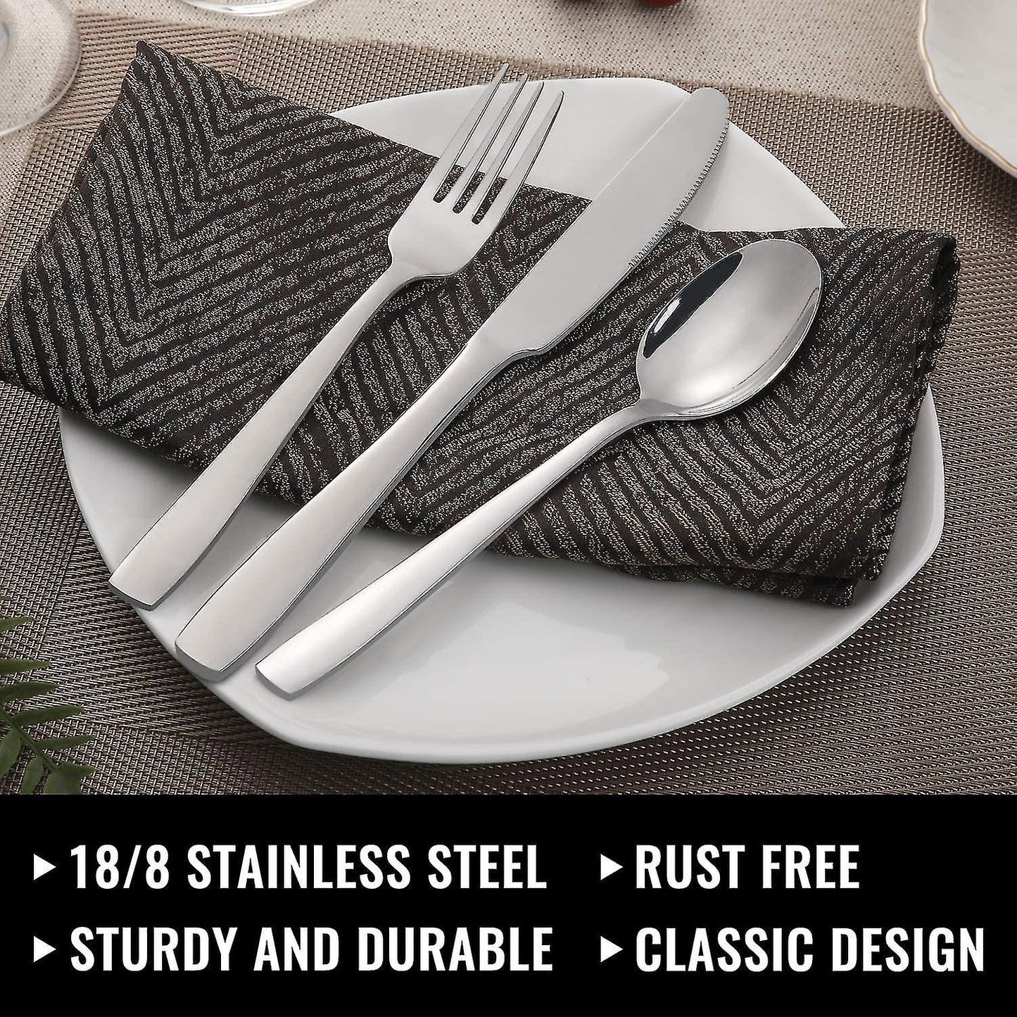 Stainless Steel Cutlery Set for 8 People with Steak Knives - 48 Pieces for Home, Kitchen, Restaurant V1188-TAL-Y200183
