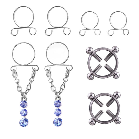 Fashion Water Drop Screw Non Pierced Nipple Ring Set Nipple Ring Body Jewelry (Blue) V1188-TAL-Y300372