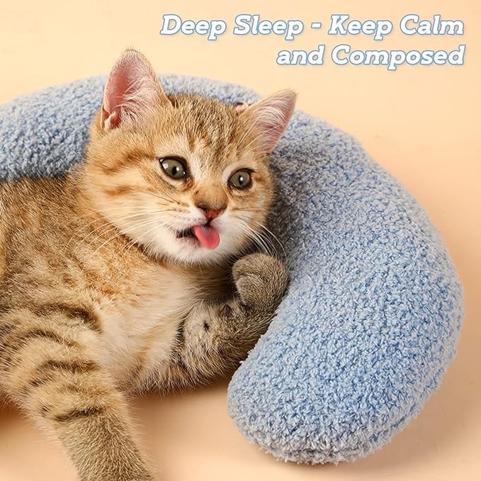 Comforting Cat Pillow for Anxious Dogs, Soft U-Shaped Dog Bed with Plush Toy for Better Sleep V1188-TR101-00248-1