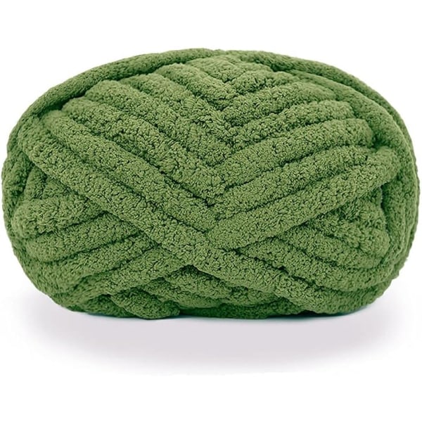 Large Jumbo Super Soft Chunky Knitted Chenille Yarn for Hand Crocheting Blankets - Olive Green V1188-TR101-06583-4