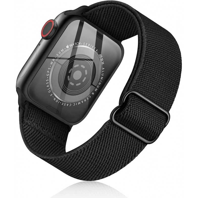 Compatible with Apple Watch 42/44/45/49 mm Adjustable Elastic Nylon Strap Black V1188-TR101-09685-1