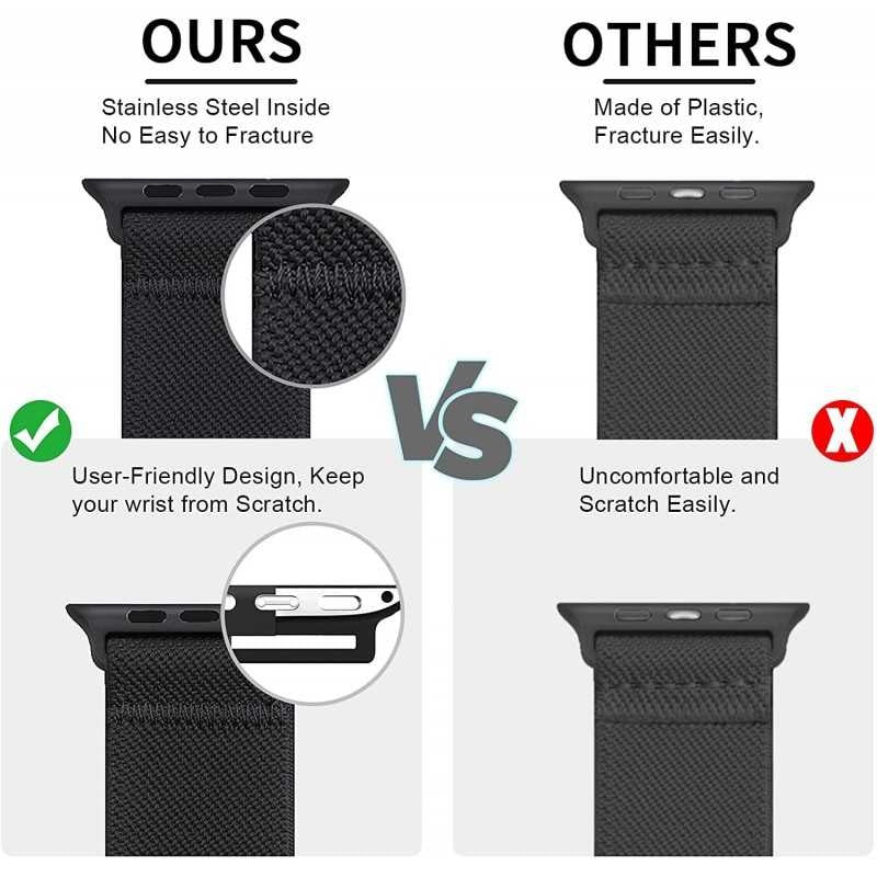 Compatible with Apple Watch 42/44/45/49 mm Adjustable Elastic Nylon Strap Black V1188-TR101-09685-1