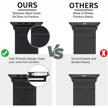Compatible with Apple Watch 42/44/45/49 mm Adjustable Elastic Nylon Strap Black V1188-TR101-09685-1