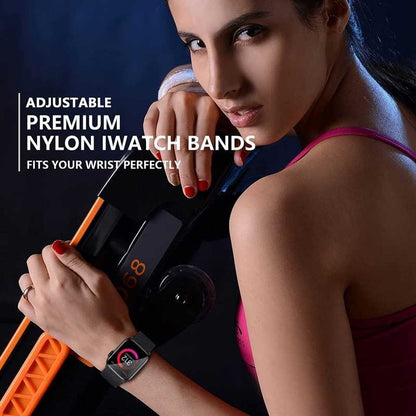 Compatible with Apple Watch 42/44/45/49 mm Adjustable Elastic Nylon Strap Black V1188-TR101-09685-1