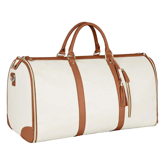 2-in-1 Foldable PU Leather Travel Bag, Convertible Suitcase, Travel Garment Bag for Women White V1188-TR101-11175-3