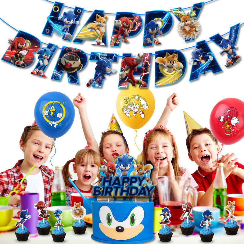 Sonic Birthday Theme Party Decoration Cartoon Accordion Flag Insert Balloon Set D V1188-TR101-11870-5