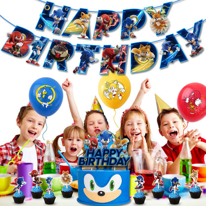 Sonic Birthday Theme Party Decoration Cartoon Accordion Flag Insert Balloon Set D V1188-TR101-11870-5