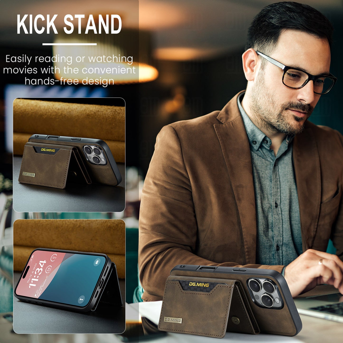 Magnetic iPhone 16 Pro Case with Card Pocket Compatible with iPhone 16 Pro Coffee Color V1188-TR101-16256-54