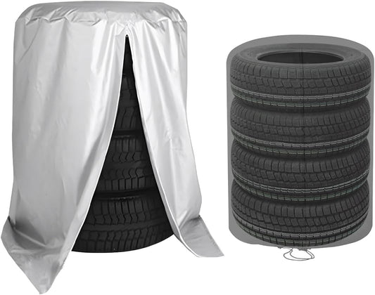 Tire Storage Cover, Universal Tire Cover for 4 Tires, Car Spare Tire Tire Storage Bag Case Protection (Silver) V1188-TR101-16598-1