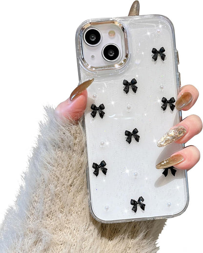 Compatible with iPhone 15 Plus, Bling Glitter 3D Bowknot Phone Case Cute Sparkly Crystal Clear Bowknot Slim V1188-TR101-21668-7