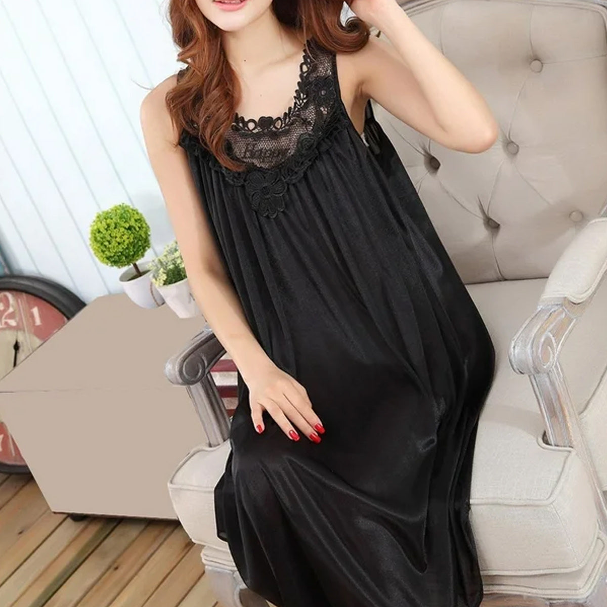 Women's Summer Lace Patchwork Pajamas Nightgown Sleepwear V1188-TR101-22941-1