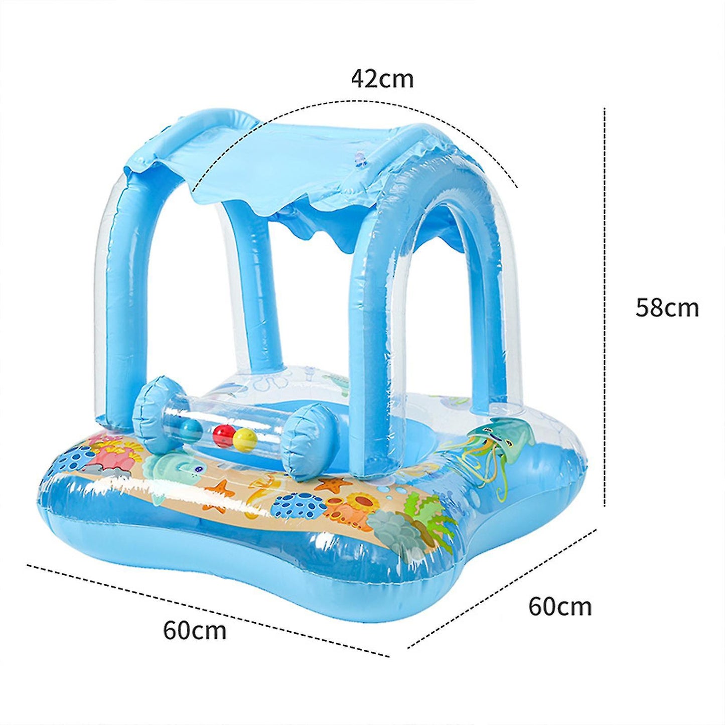 Baby Swim Ring Inflatable Pool Float with Handle UPF 50+ Sun Protection for Children 3 to 36 Months Blue V1188-TR101-24071-2