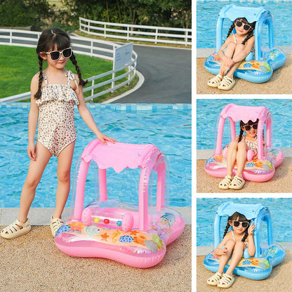 Baby Swim Ring Inflatable Pool Float with Handle UPF 50+ Sun Protection for Children 3 to 36 Months Blue V1188-TR101-24071-2